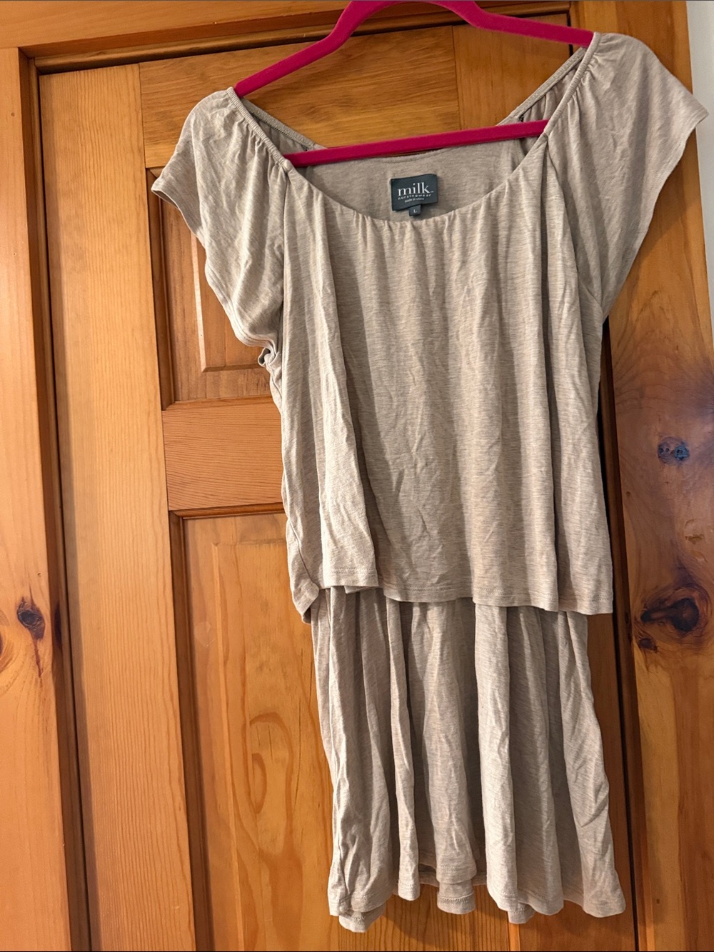 milk nursingwear Maternity Beige Layered Cap Short Sleeve Top size large